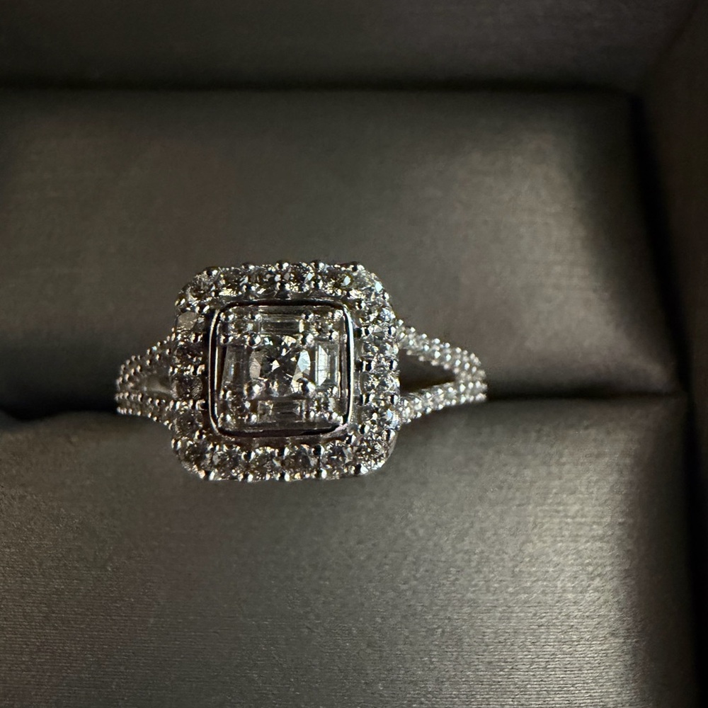 Zales Silver Halo Diamond Ring, 1/2 CTTW 10K white gold